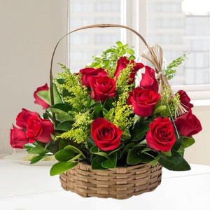 Red Rosed In Basket